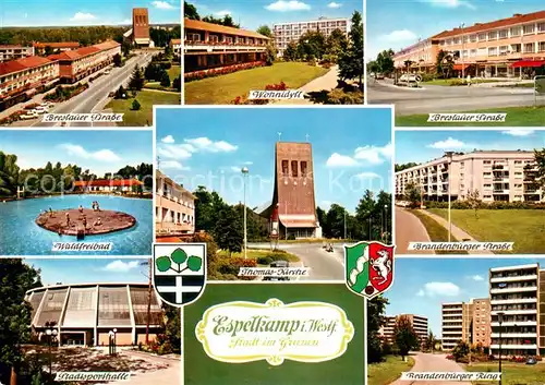 Espelkamp Strassenpartien Wohnidyll Freibad Kirche Sporthalle Wohnsiedlung Hochhaeuser Espelkamp