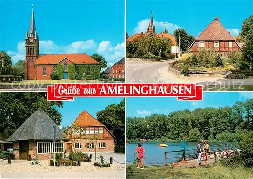 Amelinghausen_Lueneburger_Heide Ortsmotive mit Kirche Partie am Wasser Steg Amelinghausen_Lueneburger