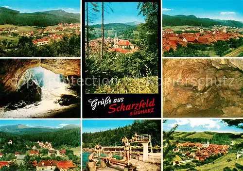Scharzfeld Ortsansichten Landschaftspanorama Hoehle Freibad Scharzfeld