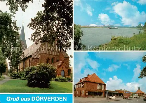 Doerverden Kirche Hauptstrasse Ladengeschaefte Uferpartie an der Weser Doerverden