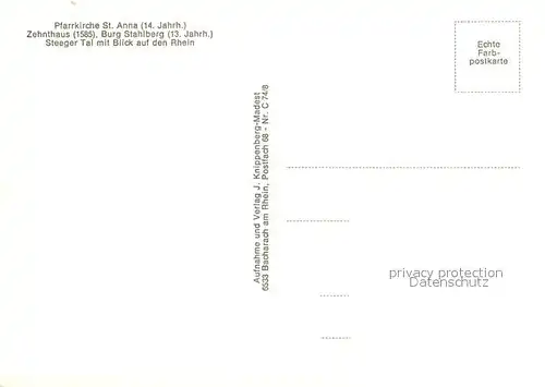 Steeg_Bacharach Pfarrkirche St Anna Zehnthaus Burg Stahlberg Steeger Tal Steeg Bacharach