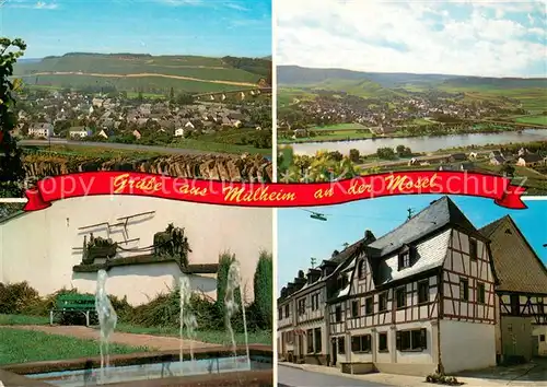 Muelheim_Mosel Panorama Fliegeraufnahme Brunnen Fachwerkhaus Muelheim Mosel