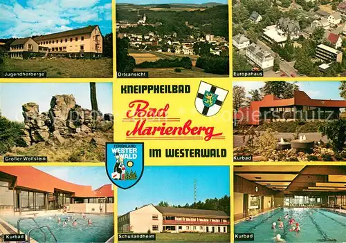 Bad_Marienberg Jugendherberge Ortsansicht Europahaus Fliegeraufnahme Grosser Wolfstein Kurbad Frei und Hallenbad Schullandheim Bad_Marienberg