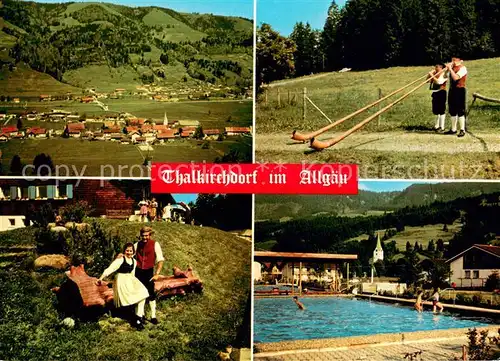 Thalkirchdorf Panorama Alphornblaeser Trachtenpaar Freibad Thalkirchdorf