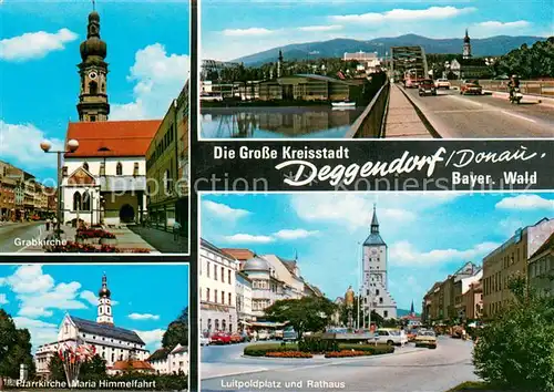 Deggendorf_Donau Grabkirche Strassenpartie Pfarrkirche Maria Himmelfahrt Luitpoldplatz und Rathaus Deggendorf Donau