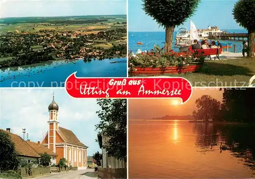 Utting_Ammersee Fliegeraufnahme Seebruecke Kirche Stimmungsbild Utting Ammersee