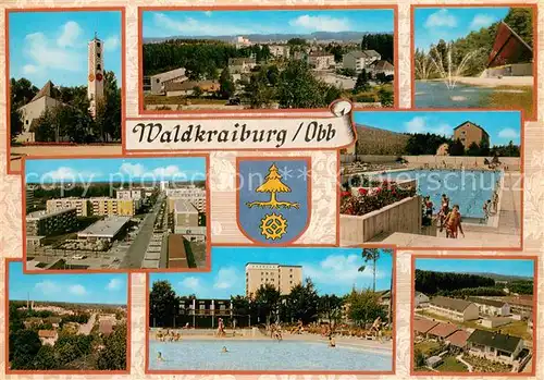 Waldkraiburg Kirche Panorama Springbrunnen Fliegeraufnahmen Freibad Waldkraiburg