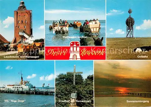 Insel_Neuwerk Leuchtturm Wattwagen im Priel Ostbake MS Nige Ooge Friedhof der Namenlosen Sonnenuntergang Insel Neuwerk