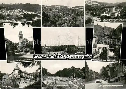 Langenberg_Rheinland Baeckenbusch Wohngebiet Bismarckturm mit Fernsehumsetzer Sender Kirche Hordthaus Schwimmbad Hauptstrasse mit Buergerhaus Langenberg_Rheinland