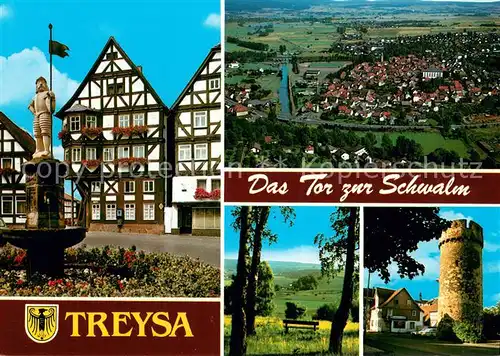 Treysa Brunnen Fachwerkhaeuser Fliegeraufnahme Turm Treysa