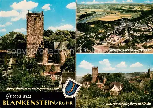 Blankenstein_Ruhr Burg Blankenstein Fliegeraufnahme Panorama mit Burg und Kirche Blankenstein_Ruhr