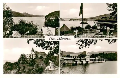 Waldeck_Edersee Zeltplatz am Edersee mit Burg Waldeck und Edertalsperre Waldeck Edersee