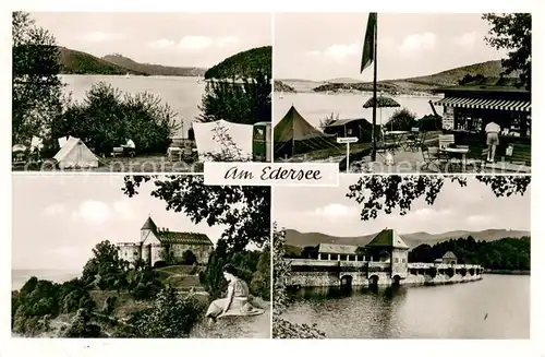 Waldeck_Edersee Zeltplatz am Edersee mit Burg Waldeck und Edertalsperre Waldeck Edersee