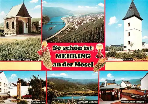 Mehring_Mosel Kapelle Panorama Moseltal Weinberge Faehrturm Dorfbrunnen Mehringer Schweiz Weinbrunnen Minigolf Mehring Mosel