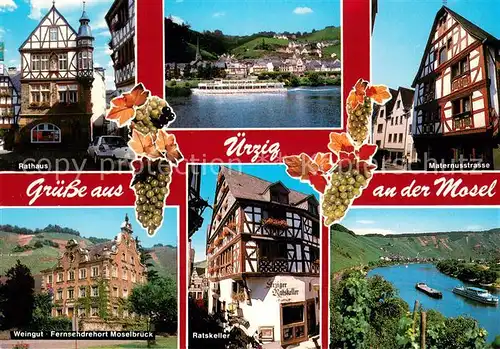 uerzig Rathaus Mosel Fahrgastschiff Maternusstrasse Fachwerkhaus Weingut Fernsehdrehort Moselbrueck Ratskeller Moseltal Weinberge uerzig