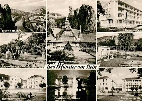 Bad_Muenster_Stein_Ebernburg Panorama Blick von der Gans Minigolf Kuranstalt Kurpark Kurhaus Sanatorium Thermalbad Baederhaus Rheingrafenhaus Felsen Bad_Muenster