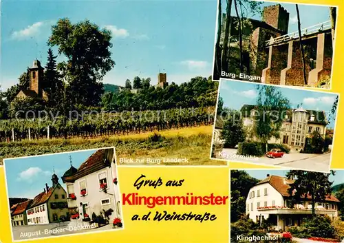 Klingenmuenster Blick zur Burg Landeck Keysermuehle August Becker Denkmal Klingbachhof Klingenmuenster