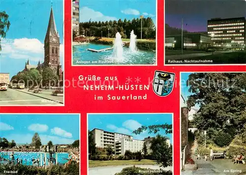 Neheim Huesten Marktplatz Anlagen am Rathaus Nachtaufnahme Freibad Krankenhaus Am Spring Neheim Huesten