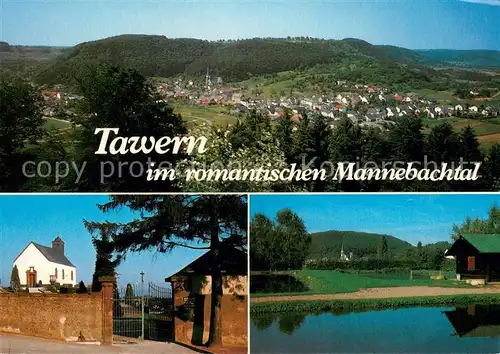 Tawern Panorama Mannebachtal Naturpark Saar Hunsrueck Kirche Partie am Wasser Tawern
