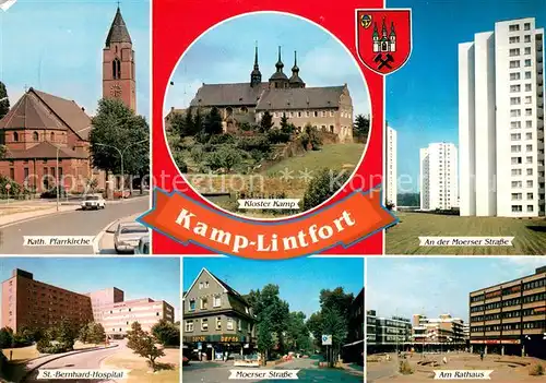 Kamp Lintfort Pfarrkirche Hospital Kloster Kamp Moerser Strasse Hochhaeuser Wohnsiedlung Partie am Rathaus Kamp Lintfort