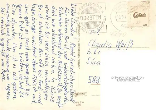 Dorsten Fliegeraufnahme Markt Kirche Borkener Strasse Blauer See Schwan Rathaus Dorsten