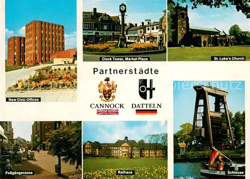 Datteln Fussgaengerzone Rathaus Schleuse Partnerstadt Cannock Civic Offices Clock Tower Market Place Church Datteln