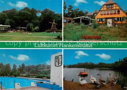 Hankensbuettel Luftkurort Lueneburger Heide Freibad Uferpartie am See Enten Park Windmuehle Hankensbuettel