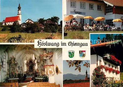 Hoeslwang Ortsmotiv mit Kirche Innenansicht Altar Restaurant Terrasse Blumenschmuck Hoeslwang