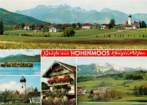 Hoehenmoos Panorama Blick zum Wendelstein Bayerische Alpen Fraueninsel Chiemsee Kirche Landschaftspanorama mit Hochries Hoehenmoos