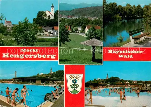 Hengersberg Ozon Hallenbad und Wellenbad Freibad Ortsmotiv mit Kirche Partie am Fluss Bayerischer Wald Hengersberg