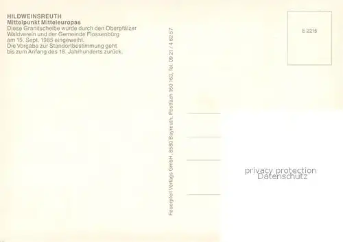 Hildweinsreuth Granitscheibe Mittelpunkt Mitteleuropas Hildweinsreuth