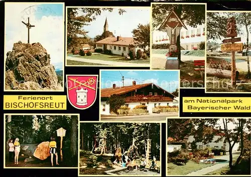 Bischofsreut_Haidmuehle Ferienort Nationalpark Bayerischer Wald Felsen Gipfelkreuz Wegweiser Inri Waldpartie Bischofsreut_Haidmuehle