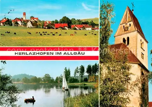 Herlazhofen Ortsansicht mit Kirche Uferpartie am See Segeln Herlazhofen