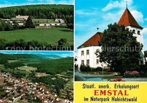 Sand_Emstal Ferienhaeuser Kirche Erholungsort im Naturpark Habichtswald Fliegeraufnahme Sand_Emstal