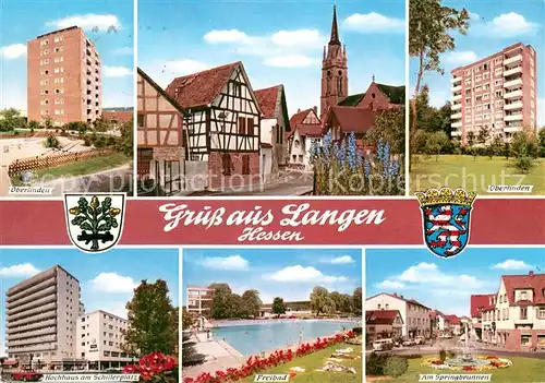 Langen_Hessen Oberlinden Hochhaus Zentrum Kirche Hochhaus Schillerplatz Freibad Springbrunnen Langen Hessen