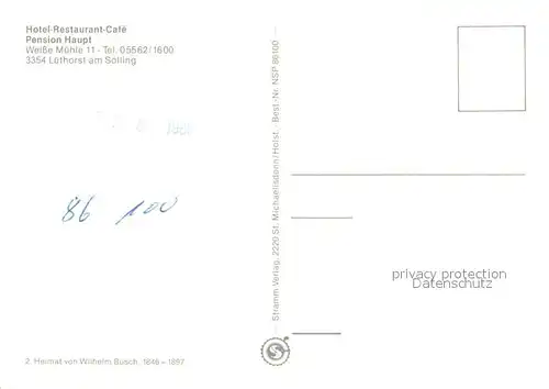 Luethorst Hotel Restaurant Cafe Pension Wilhelm Busch Gedenkstein Kirche Luethorst