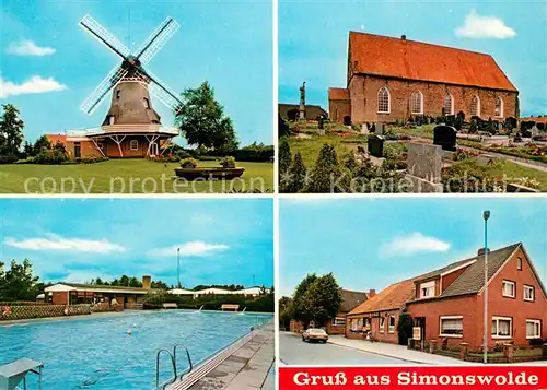 Simonswolde Windmuehle Kirche Friedhof Strassenpartie Freibad Simonswolde