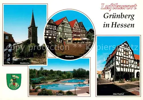 Gruenberg_Hessen Stadtkirche Marktplatz Altstadt Fachwerkhaeuser Alter Posthof Freibad Gruenberg Hessen