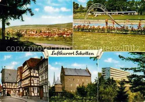 Schotten_Hessen Panorama Freibad Altstadt Fachwerkhaeuser Rathaus Schloss Krankenhaus Schotten Hessen