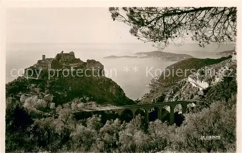 Eze sur Mer Le vieux village le viaduc la moyenne Corniche et le Cap Ferrat Eze sur Mer