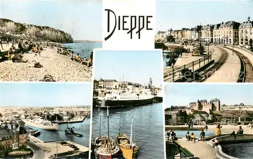 Dieppe_76 La Plage La Gare Maritime Le Lisieux a Quai Vue sur le Port Vue sur le Chateau 