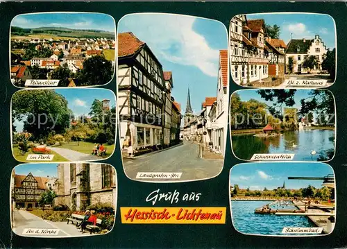 Hessisch_Lichtenau Teilansicht Park Kirche Landgrafenstrase Rathaus Schwanenteich Schwimmbad Hessisch Lichtenau