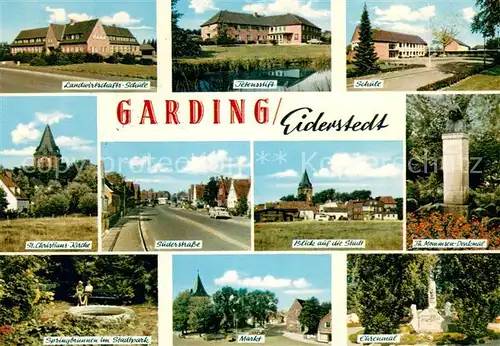 Garding Schule Tetensstift St Christans Kirche Suederstrasse Stadtblick Th Mommsen Denkmal Springbrunnen Stadtpark Markt Ehrenmal Garding