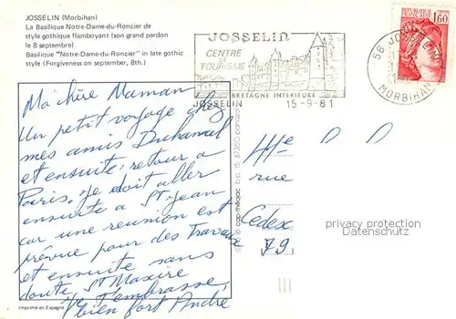 Josselin la Basilique Notre Dame du Roncier  Josselin