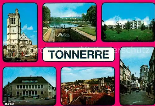 Tonnerre Eglise Notre Dame Canal et Ecluse Zup Poste Vue generale Rue de l Hospital Tonnerre