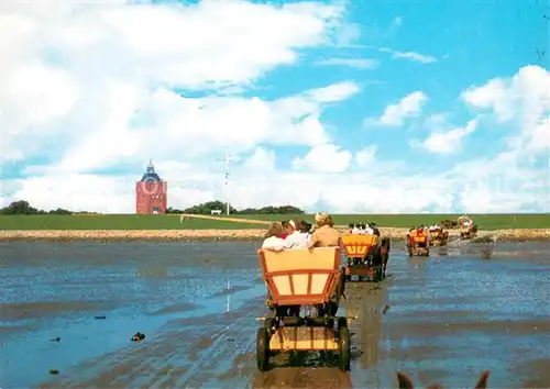 Insel_Neuwerk Ankunft der Wattwagen von Duhnen und Sahlenburg Insel Neuwerk