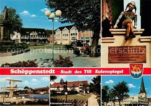 Schoeppenstedt Markt Till Eulenspiegel Denkmal Freibad Eulenspiegel Museum Markt mit Rathaus Schoeppenstedt