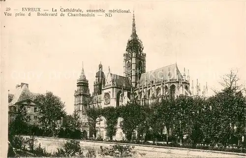 Evreux La Cathedrale ensemble meridional Vue prise du Boulevard de Chambaudoin Evreux