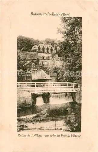 Beaumont le Roger Ruines de lAbbaye vue prise du Pont de l Etang Beaumont le Roger