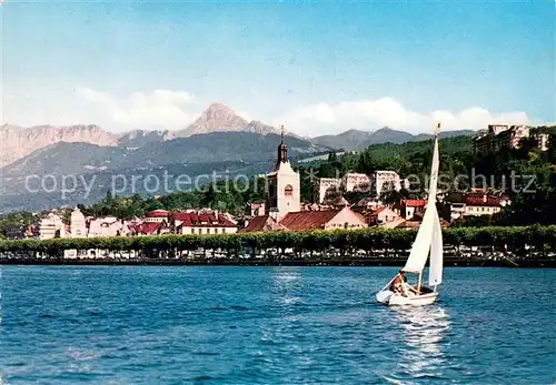 AK / Ansichtskarte Evian les Bains_Haute_Savoie Vus depuis le Lac Leman lensemble de la Station la Dent dOchet et les Memises Evian les Bains_Haute